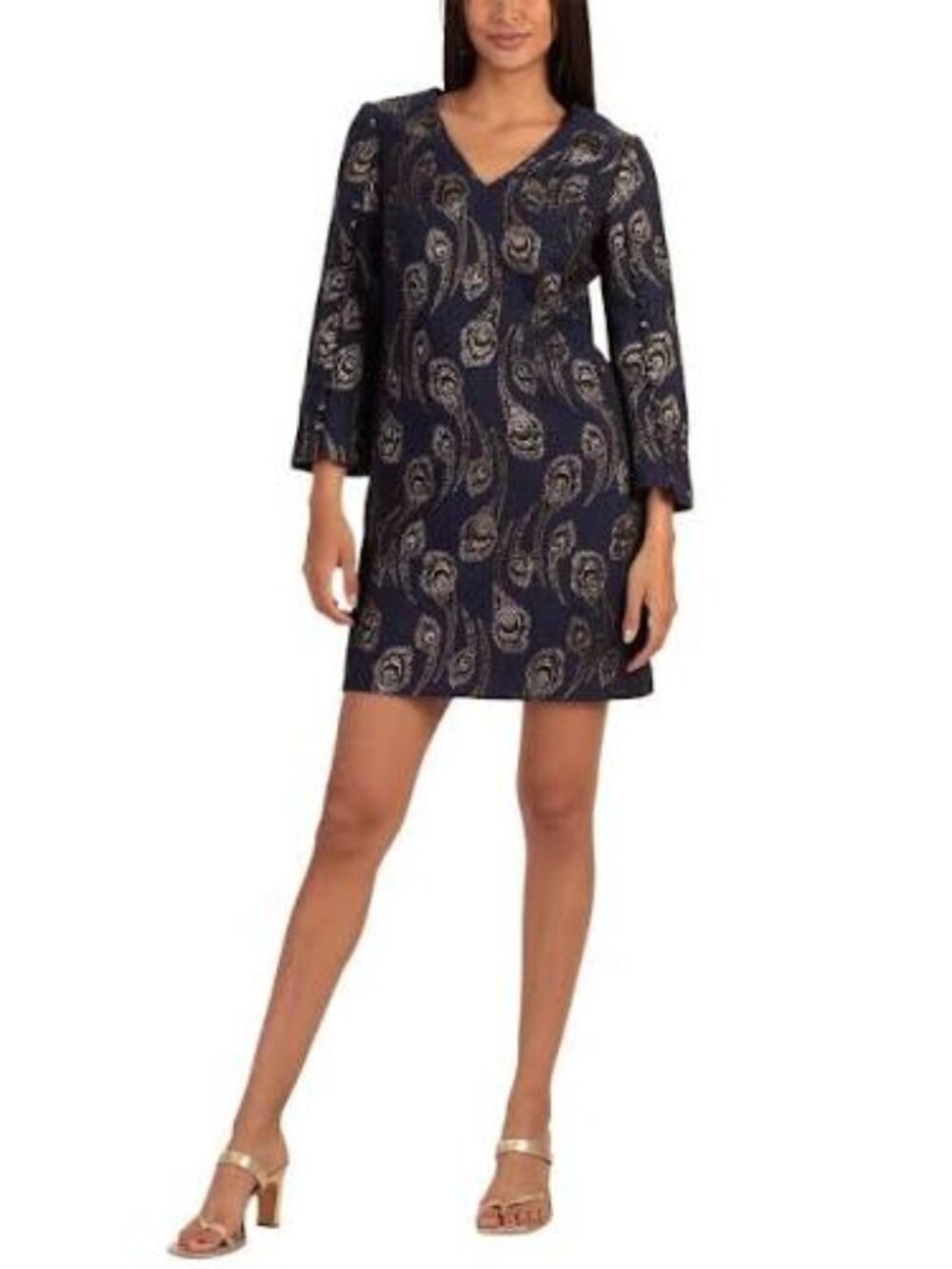 NWT TRINA TURK SELFIE DRESS NAVY BLUE FEATHER EMBOSSED SZ 12 $458